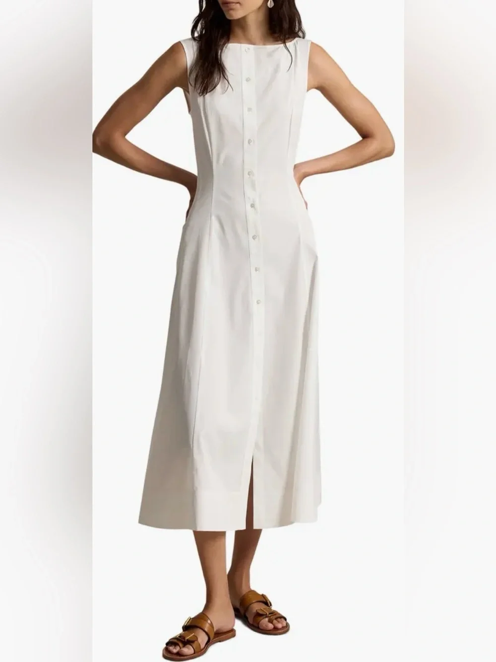 NEW Polo Ralph Lauren Paneled Cotton Button-Up Midi White Dress sz 4 - Picture 2 of 9